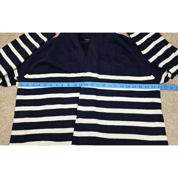 Talbots Open Front Cardigan Sweater Large Navy And Cream Striped Cashmere Blend - Picture 5 of 6
